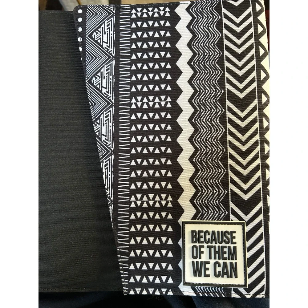 Because‎ Of Them We Can Fabric Binder Cover Black White Tribal Geometric Pattern